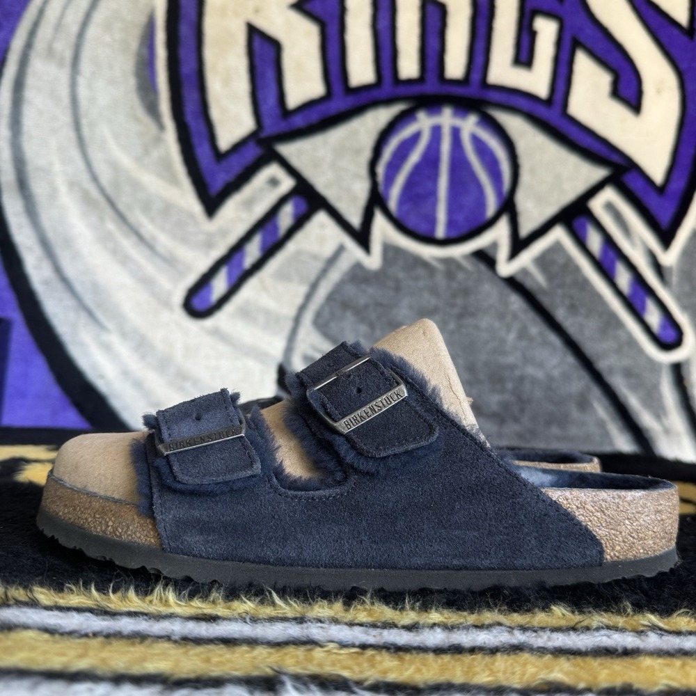 Size 43/M10 - Birkenstock Arizona Shearling Midnight Suede Sandals - Men's